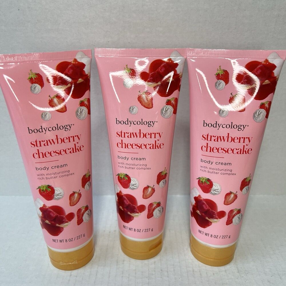 3 Bodycology Strawberry Cheesecake Shea Cocoa Butter Jojoba Oil Body Cream 8 oz